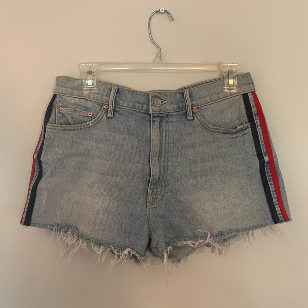 NWT Mother Easy Does It Track Stripe Demin Cutoff Shorts Thanks, Again Racer 28